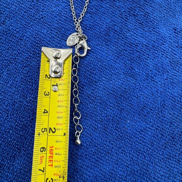 Silver Toned Chain Necklace W/ Labradorite Pendant & Rhinestone Boho Chic - Picture 7 of 7